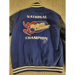 Cheer Varsity Jacket . Leather Sleeves .. National Spirit Cheer Women's Large.